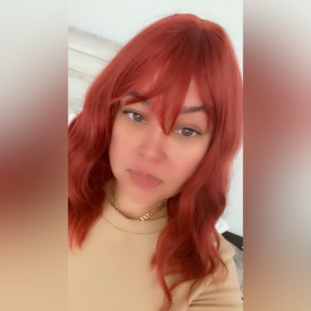 Red Short Wavy Wigs with Bangs 14 Inch for Women, Heat Resistant Synthetic Wigs,